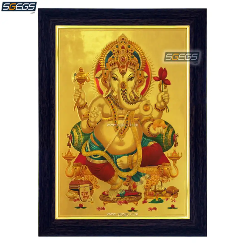 God Ganesha Photo Frame, Gold Plated Foil Embossed Picture Frame