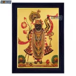 God Shrinathji Shringar Swaroop Photo Frame, Gold Plated Foil Embossed Picture Frame, Religious Framed Poster (SGEGS ID: 1852)