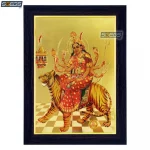 Goddess Ambe Photo Frame Durga Maa, Gold Plated Foil Embossed Picture Frame, Religious Framed Poster (SGEGS ID: 1017)
