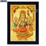 Goddess Khodiyar with Sisters Photo Frame, Gold Plated Foil Embossed Picture Frame, Religious Framed Poster (SGEGS ID: 1062)