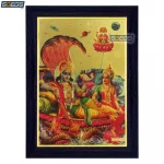 Goddess Lakshmi and God Narayan Photo Frame, Gold Plated Foil Embossed Picture Frame, Religious Framed Poster (SGEGS ID: 731)