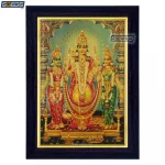 God Murugan with Valli and Devasena Photo Frame, Gold Plated Foil Embossed Picture Frame, Religious Framed Poster (SGEGS ID: 1343)