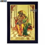 Radha Krishna on Swing Photo Frame, Gold Plated Foil Embossed Picture Frame, Religious Framed Poster (SGEGS ID: 1563)