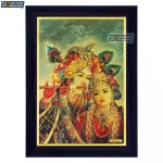 Radha Krishna Photo Frame, Gold Plated Foil Embossed Picture Frame, Religious Framed Poster (SGEGS ID: 1566)