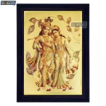 Radha Krishna Photo Frame, Gold Plated Foil Embossed Picture Frame, Religious Framed Poster (SGEGS ID: 1567)