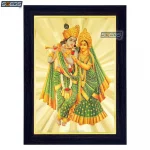 Radha Krishna Photo Frame, Gold Plated Foil Embossed Picture Frame, Religious Framed Poster (SGEGS ID: 1568)