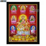 God Kubera Goddess Lakshmi with Ashta Lakshmi Photo Frame, HD Picture Frame, Religious Framed Poster (SGEGS ID: 2058)