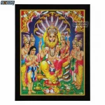 Lord Narsimha Swamy with Goddess Lakshmi Mata and Prahlad Photo Frame, HD Picture Frame, Religious Framed Poster (SGEGS ID: 2036)