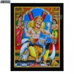 Lord Narsimha Swamy Killing Hiranyakashyap with Prahlad Photo Frame, HD Picture Frame, Religious Framed Poster (SGEGS ID: 3451)