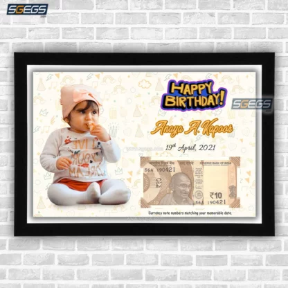 Birthday Date Currency Note and Personalized Photo Frame, Customized Gift with Image and Text