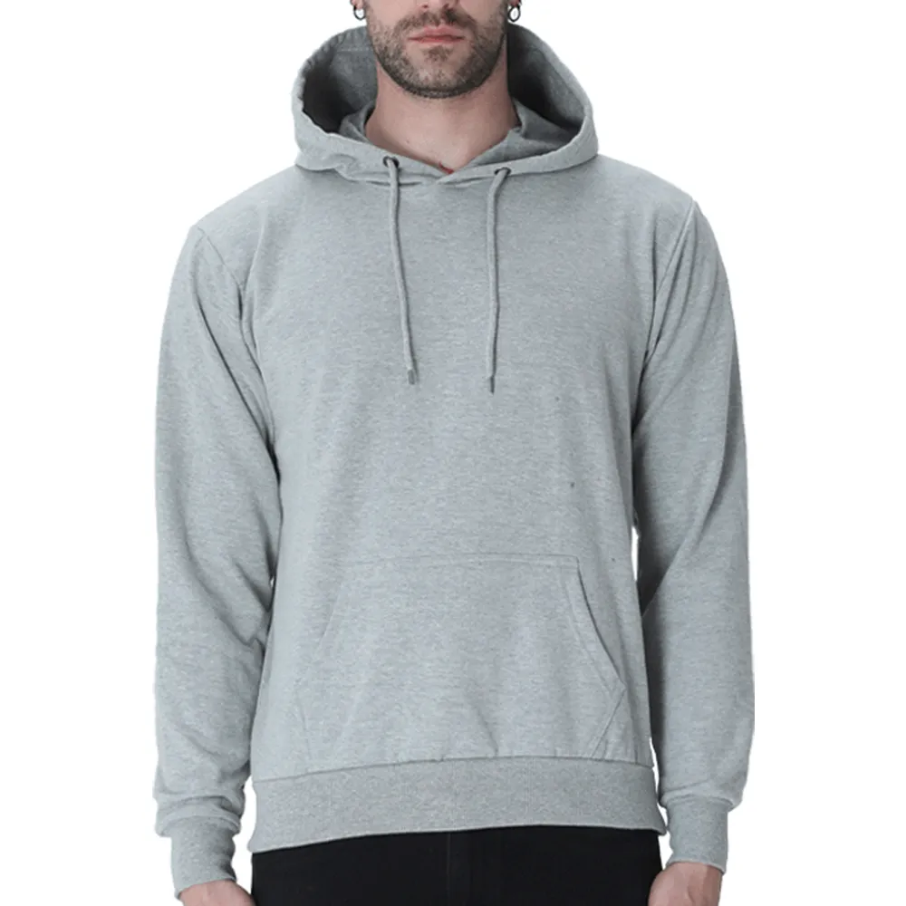 Grey Melange Mens Plain Hooded Sweatshirt_zinotch_SGEGS