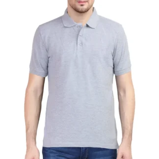 Grey Melange Mens Plain Polo T-shirt_zinotch_SGEGS