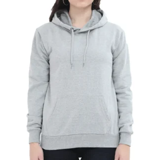 Grey Melange Womens Plain Hooded Sweatshirt_zinotch_SGEGS