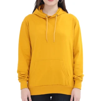 Mustard Yellow Womens Plain Hooded Sweatshirt_zinotch_SGEGS