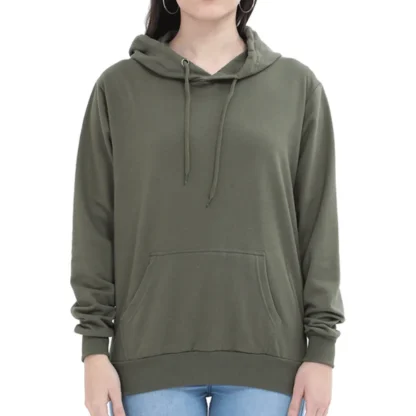 Olive Green Womens Plain Hooded Sweatshirt_zinotch_SGEGS