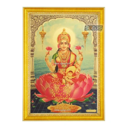 Goddess Lakshmi Photo Frame, Gold Plated Foil Embossed Picture Frame, Religious Framed Poster