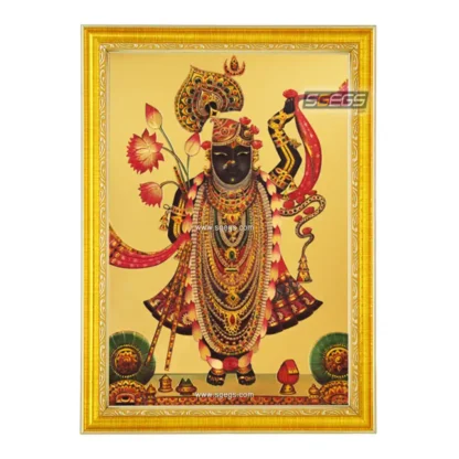 God Shrinathji Shringar Swaroop Photo Frame, Gold Plated Foil Embossed Picture Frame, Religious Framed Poster