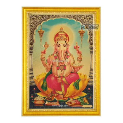 God Ganesha Photo Frame, Gold Plated Foil Embossed Picture Frame, Religious Framed Poster