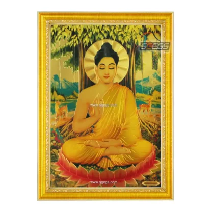 God Gautama Buddha Photo Frame, Gold Plated Foil Embossed Picture Frame, Religious Framed Poster