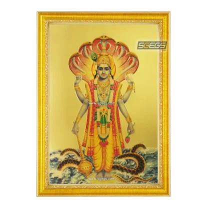 God Vishnu Photo Frame, Gold Plated Foil Embossed Picture Frame, Religious Framed Poster