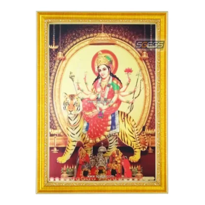 Goddess Ambe with Vaishno Devi Photo Frame Durga Maa, Gold Plated Foil Embossed Picture Frame, Religious Framed Poster