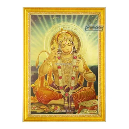 God Hanumanji Photo Frame, Gold Plated Foil Embossed Picture Frame, Religious Framed Poster