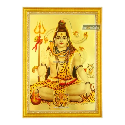 God Shiv Photo Frame, Gold Plated Foil Embossed Picture Frame, Religious Framed Poster