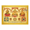 God Ganesh Kubera and Goddess Lakshmi with Yantra Photo Frame, Gold Plated Foil Embossed Picture Frame, Religious Framed Poster