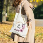 Be Kind Floral Printed White Canvas Tote Bag for Women with Zip | Stylish Cotton Handbags for Girls | College, Shopping, Travel & Any Occasion