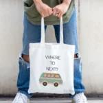 Where To Next Traveler Printed White Canvas Tote Bag for Women with Zip | Stylish Cotton Handbags for Girls | College, Shopping, Travel & Any Occasion