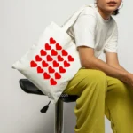 Red Hearts Pattern Printed White Canvas Tote Bag for Women with Zip | Stylish Cotton Handbags for Girls | College, Shopping, Travel & Any Occasion