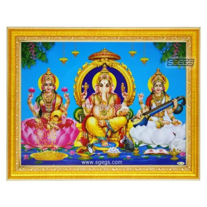 Ganesh Lakshmi Saraswati Photo Frame, HD Picture Frame, Religious Framed Poster