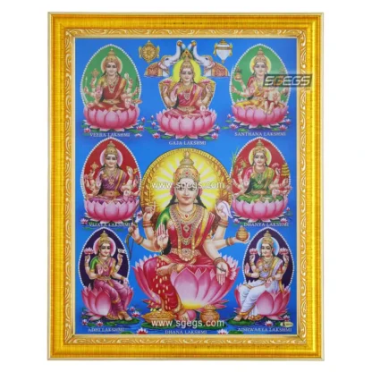 Goddess Ashta Lakshmi Photo Frame, HD Picture Frame, Religious Framed Poster