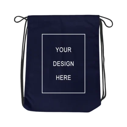 Navy Blue Customized Cotton Drawstring Bag | Backpack for Kids, Men, & Women | Cotton Canvas String Bag for College, Shopping, Gym, Travel & Any Occasion