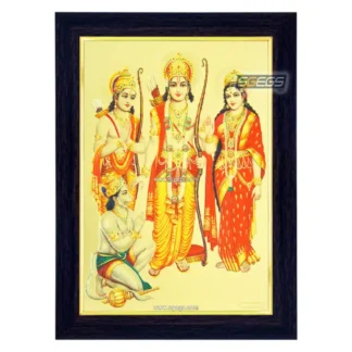 God Ram Darbar Photo Frame – Sri Ramar Pattabhishekam, Gold Plated Foil Embossed Picture Frame, Religious Framed Poster
