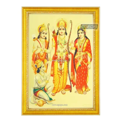 God Ram Darbar Photo Frame – Sri Ramar Pattabhishekam, Gold Plated Foil Embossed Picture Frame, Religious Framed Poster