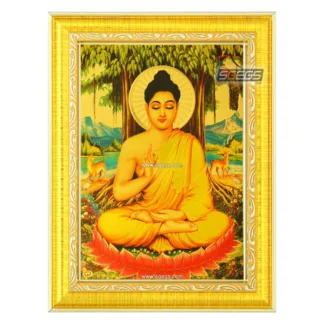 God Gautama Buddha Photo Frame, Gold Plated Foil Embossed Picture Frame, Religious Framed Poster, Size: 17x22 cm