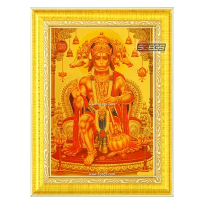 God Panchmukhi Hanuman Photo Frame, Gold Plated Foil Embossed Picture Frame, Religious Framed Poster, Size: 17x22 cm