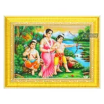 Goddess Sita with Luv and Kush Photo Frame, Religious Framed Poster, Silver Zari Work Photo (SGEGS ID: 26394)