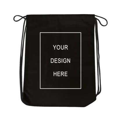 Black Customized Cotton Drawstring Bag | Backpack for Kids, Men, & Women | Cotton Canvas String Bag for College, Shopping, Gym, Travel & Any Occasion