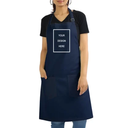 Customized Navy Blue Cotton Apron, Print Your Design Photo Name Logo, Gift for Hobby Cooks, Men, Women, Mother, Wife, Husband, Father, Girlfriend, Boyfriend, Sister, Brother
