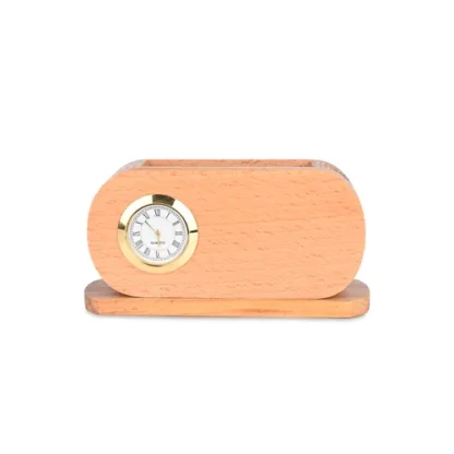 Wooden Desk Organizer with Clock, Business Visiting Card and Pen Holder | Wooden Table Top | Unique Corporate Gifts | Gifting Ideas