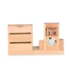 Wooden Desk Organizer with Calendar Blocks, Clock, Business Visiting Card and Pen Holder | Wooden Table Top | Unique Corporate Gifts | Gifting Ideas