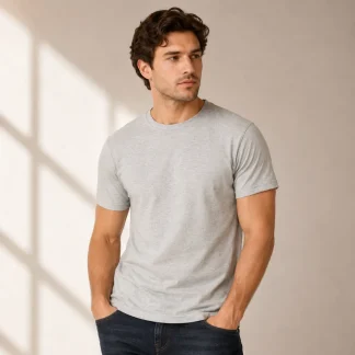 Grey Melange Half Sleeve Plain T-Shirt | Unisex Regular Fit