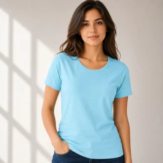 Sky Blue Half Sleeve Women's Plain T-Shirt | Regular Fit | zinotch