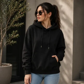 Black Womens Plain Hooded Sweatshirt zinotch SGEGS