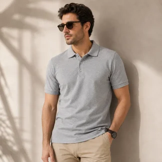 Grey Melange Mens Plain Polo T-shirt zinotch SGEGS