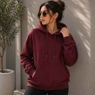 Maroon Womens Plain Hooded Sweatshirt zinotch SGEGS