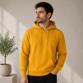Mustard Yellow Mens Plain Hooded Sweatshirt zinotch SGEGS