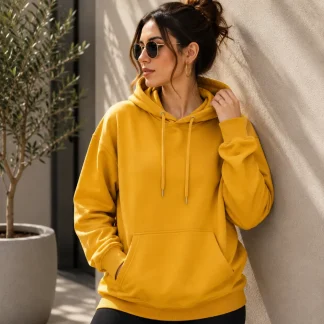 Mustard Yellow Womens Plain Hooded Sweatshirt zinotch SGEGS